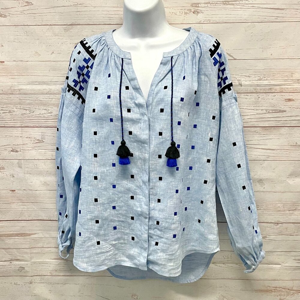 March Eleven linen embroidered blouse